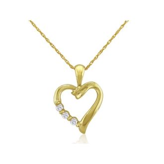 .08ct Three Diamond Heart Pendant in 10k Yellow Gold