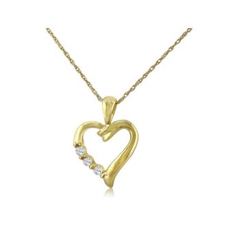 .08ct Three Diamond Heart Pendant in 10k Yellow Gold | SuperJeweler.com