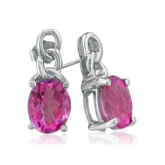 Pink Gemstones Open Chain Design 3ct Pink Topaz Earrings in 10k White Gold