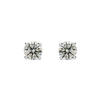 CLOSEOUT! 1 1/2 Carat Diamond Stud Earrings In 14 Karat White Gold, AGS Certified