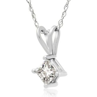 1/3ct Princess Diamond Pendant in 14k White Gold, Sale Priced.