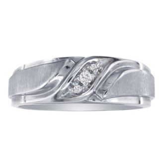 Men's Promise Ring with Three Diamonds in 10k White Gold