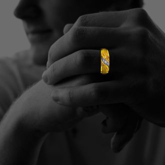 Men's Promise Ring with Three Diamonds in 10k Yellow Gold ...