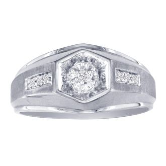 Mens Promise Ring with 7 Diamonds in 10k White Gold