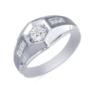 Mens Promise Ring with 7 Diamonds in 10k White Gold
