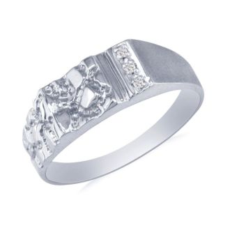 Nugget Style Men's Promise Ring with 3 Diamonds in 10k White Gold