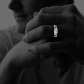 Men's Promise Rings: Men's Flowing Diamond Band in 10k White Gold | Mens Diamond Rings