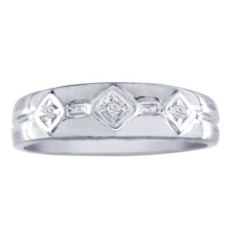 Mens Diamond Bands: Mens Modern Diamond Band in 10k White Gold
