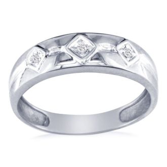 Mens Diamond Bands: Mens Modern Diamond Band in 10k White Gold