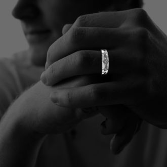 Mens Diamond Bands: Mens Modern Diamond Band in 10k White Gold