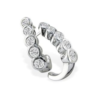 1ct Bezel Set Journey Diamond Hoop Earrings in 14k White Gold