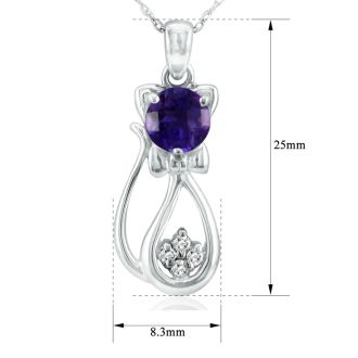 Amethyst  and Diamond Cat Pendant in 10k White Gold