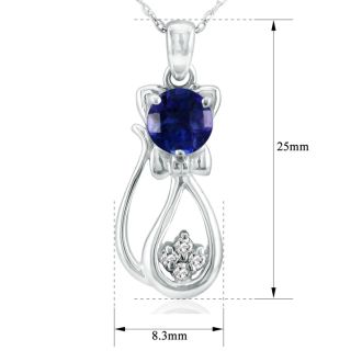 Sapphire and Diamond Cat Pendant in 10k White Gold