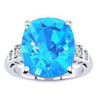 Cushion Cut 4ct Blue Topaz and Diamond Ring in 14K White Gold
