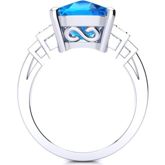 Cushion Cut 4ct Blue Topaz and Diamond Ring in 14K White Gold