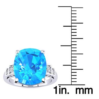 Cushion Cut 4ct Blue Topaz and Diamond Ring in 14K White Gold