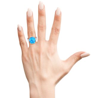Cushion Cut 4ct Blue Topaz and Diamond Ring in 14K White Gold