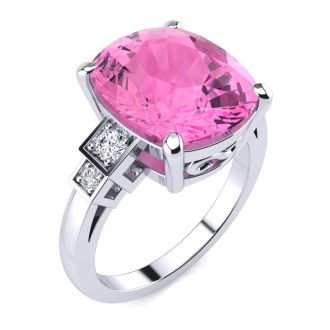 Pink Gemstones 4 Carat Cushion Cut Pink Topaz and Diamond Ring In 14K White Gold