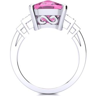 Pink Gemstones 4 Carat Cushion Cut Pink Topaz and Diamond Ring In 14K White Gold