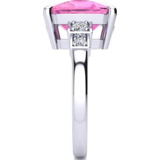 Pink Gemstones 4 Carat Cushion Cut Pink Topaz and Diamond Ring In 14K White Gold