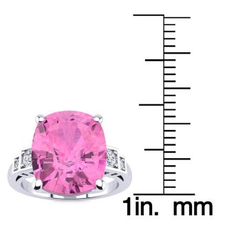 Pink Gemstones 4 Carat Cushion Cut Pink Topaz and Diamond Ring In 14K White Gold