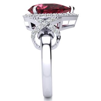 Garnet Ring: Garnet Jewelry: 3ct Garnet and Diamond Ring With X Shank Accents, 14k White Gold