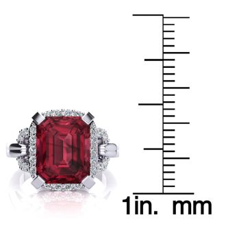Garnet Ring: Garnet Jewelry: Interlocking Bit Fluted 3ct Garnet and Diamond Ring in 14k White Gold