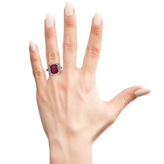 Garnet Ring: Garnet Jewelry: Interlocking Bit Fluted 3ct Garnet and Diamond Ring in 14k White Gold