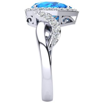 2 1/2ct Pear Shape Blue Topaz and Diamond Ring in 14K White Gold