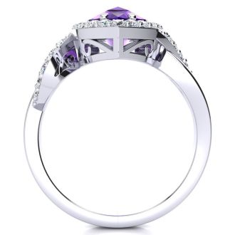 2 1/2ct Pear Shape Amethyst and Diamond Ring in 14K White Gold