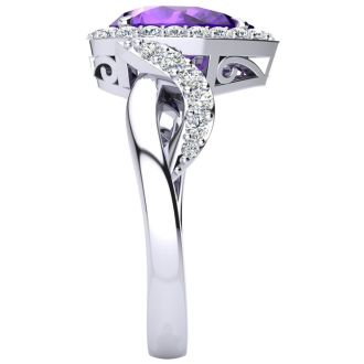 2 1/2ct Pear Shape Amethyst and Diamond Ring in 14K White Gold