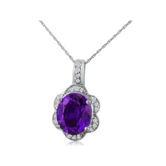 Large 4ct Oval Amethyst and Diamond Pendant Set in 14k White Gold
