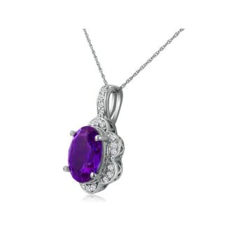 Large 4ct Oval Amethyst and Diamond Pendant Set in 14k White Gold