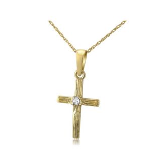 Diamond Cross Pendants: Elegant Diamond Cross Pendant with Shining Round Diamond in 10k Yellow Gold