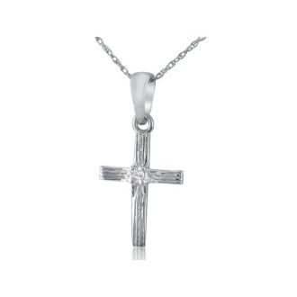 Diamond Cross Pendants: Elegant Diamond Cross Pendant with Shining Round Diamond in 10k White Gold