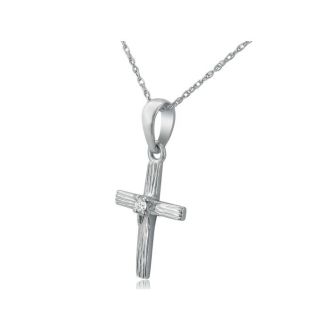 Diamond Cross Pendants: Elegant Diamond Cross Pendant with Shining Round Diamond in 10k White Gold