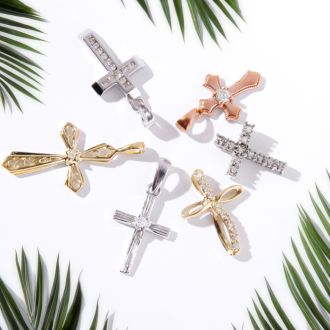 Diamond Cross Pendants: Elegant Diamond Cross Pendant with Shining Round Diamond in 10k White Gold