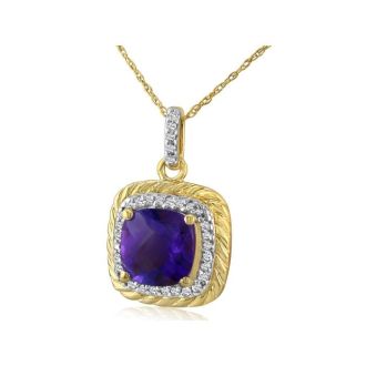 Rope Design Amethyst and Diamond Pendant in 14k Yellow Gold