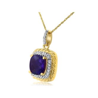 Rope Design Amethyst and Diamond Pendant in 14k Yellow Gold