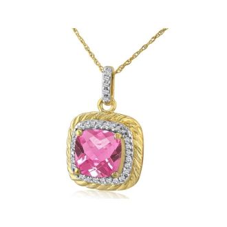 Pink Gemstones Rope Design Pink Topaz and Diamond Pendant in 14k Yellow Gold