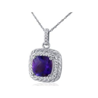 Rope Design Amethyst and Diamond Pendant in 14k White Gold