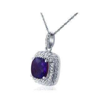 Rope Design Amethyst and Diamond Pendant in 14k White Gold