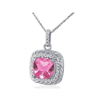 Pink Gemstones Rope Design Pink Topaz and Diamond Pendant in 14k White Gold