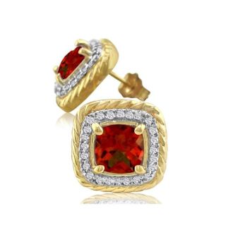  2 3/4 Carat Cushion Shape Garnet and Halo Diamond Earrings In 14K Yellow Gold