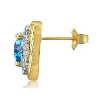  2 3/4 Carat Cushion Shape Blue Topaz and Halo Diamond Earrings In 14K Yellow Gold