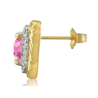  2 3/4 Carat Cushion Shape Pink Topaz and Halo Diamond Earrings In 14K Yellow Gold