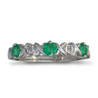 Emerald and Diamond Band in 10k White Gold