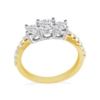 1ct Three Diamond Engagement Ring 14k Yellow Gold, Diamonds on the Band