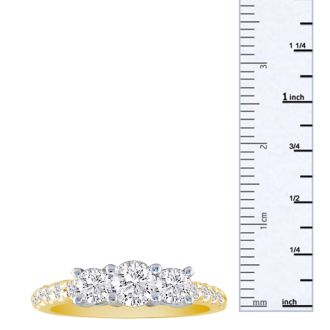 1ct Three Diamond Engagement Ring 14k Yellow Gold, Diamonds on the Band