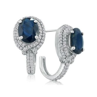 5 3/4ct Ladies Sapphire and Diamond Earrings in 14k White Gold